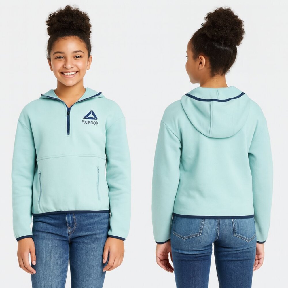Reebok Hoodie, Kangaroo Zippered Pockets, Light Blue Girls Size 18